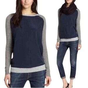 VINCE. XS Navy and Grey Silk and Wool Cashmere Sweater lightweight Comfy